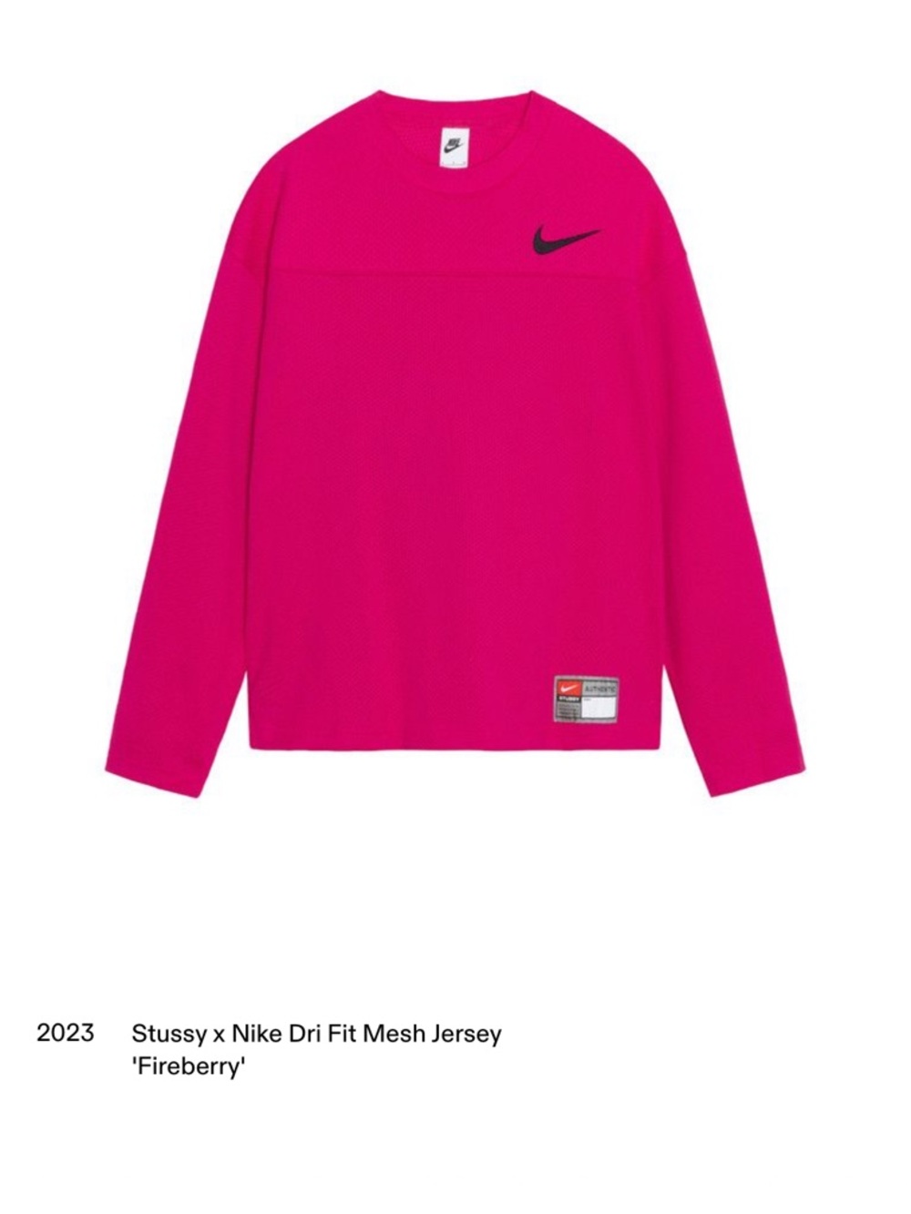 Stussy x Nike Men’s Long Sleeve Mesh Jersey - Fireberry Pink with Black Swoosh
